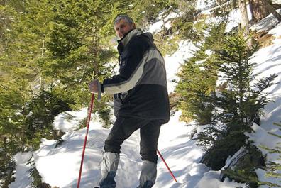 Snowshoe hike through the forest